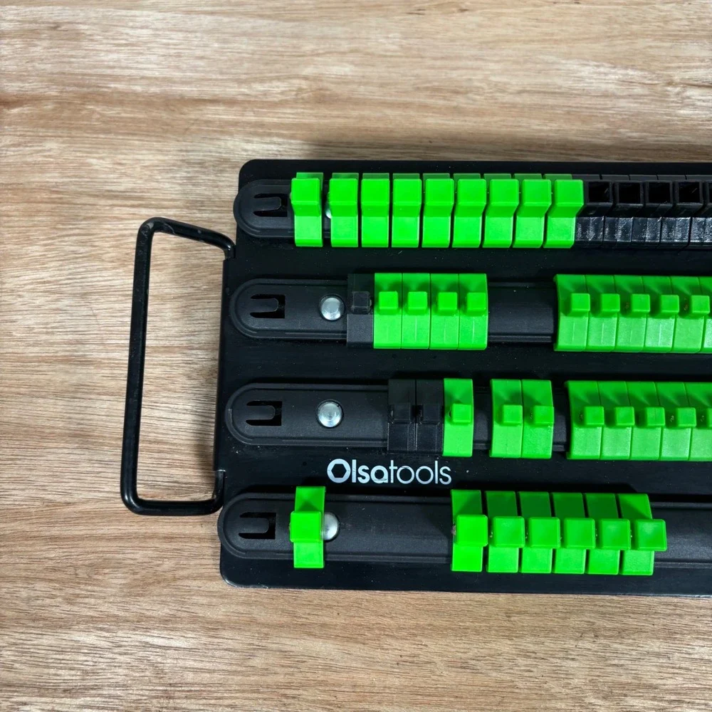 Olsa Tools Socket Organizer Tray 4 Rails Green Black Tool organizer 1/4